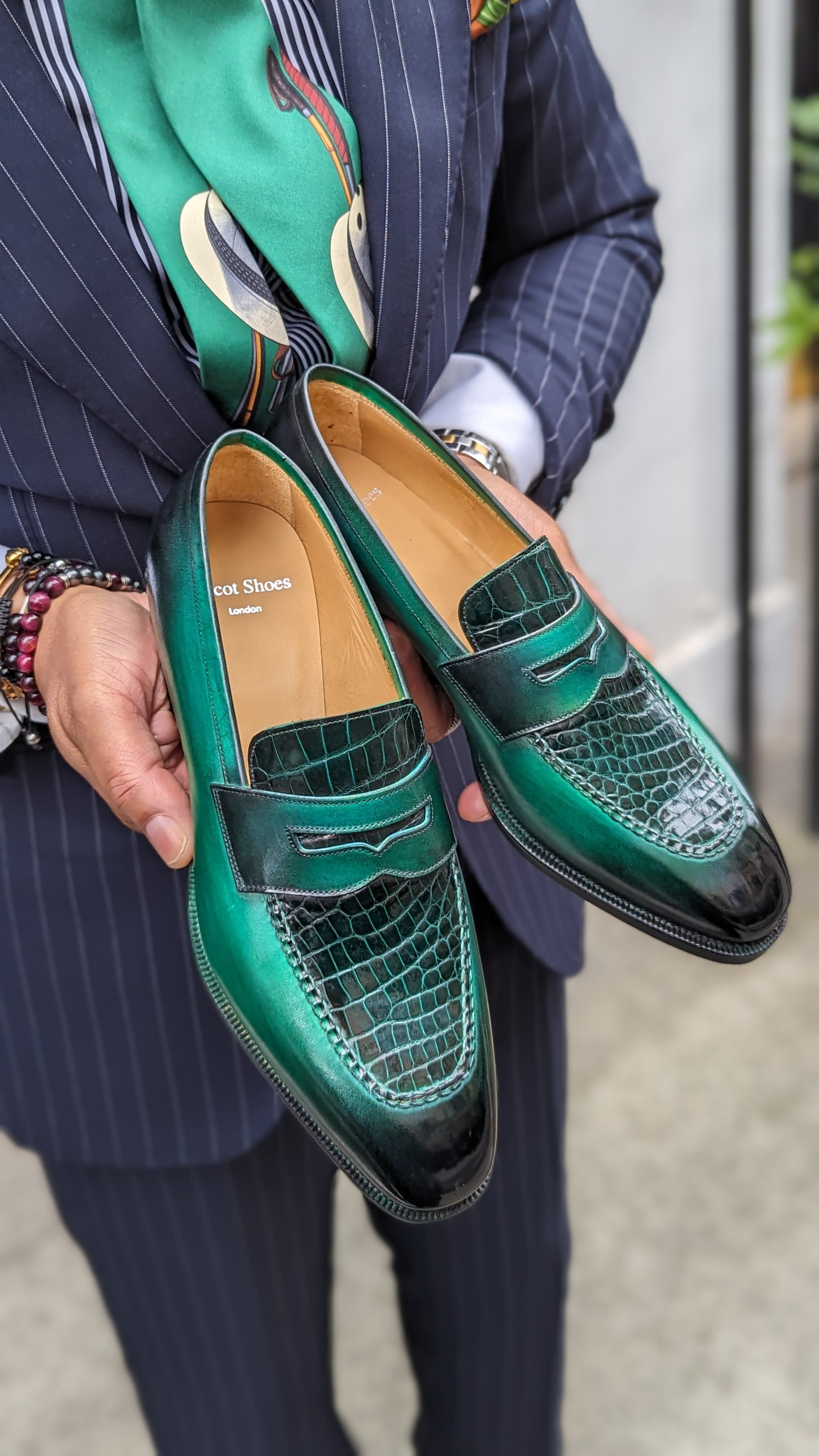 Ascot Sinatra - Emerald Green Crocodile & Calf - Ascot Shoes