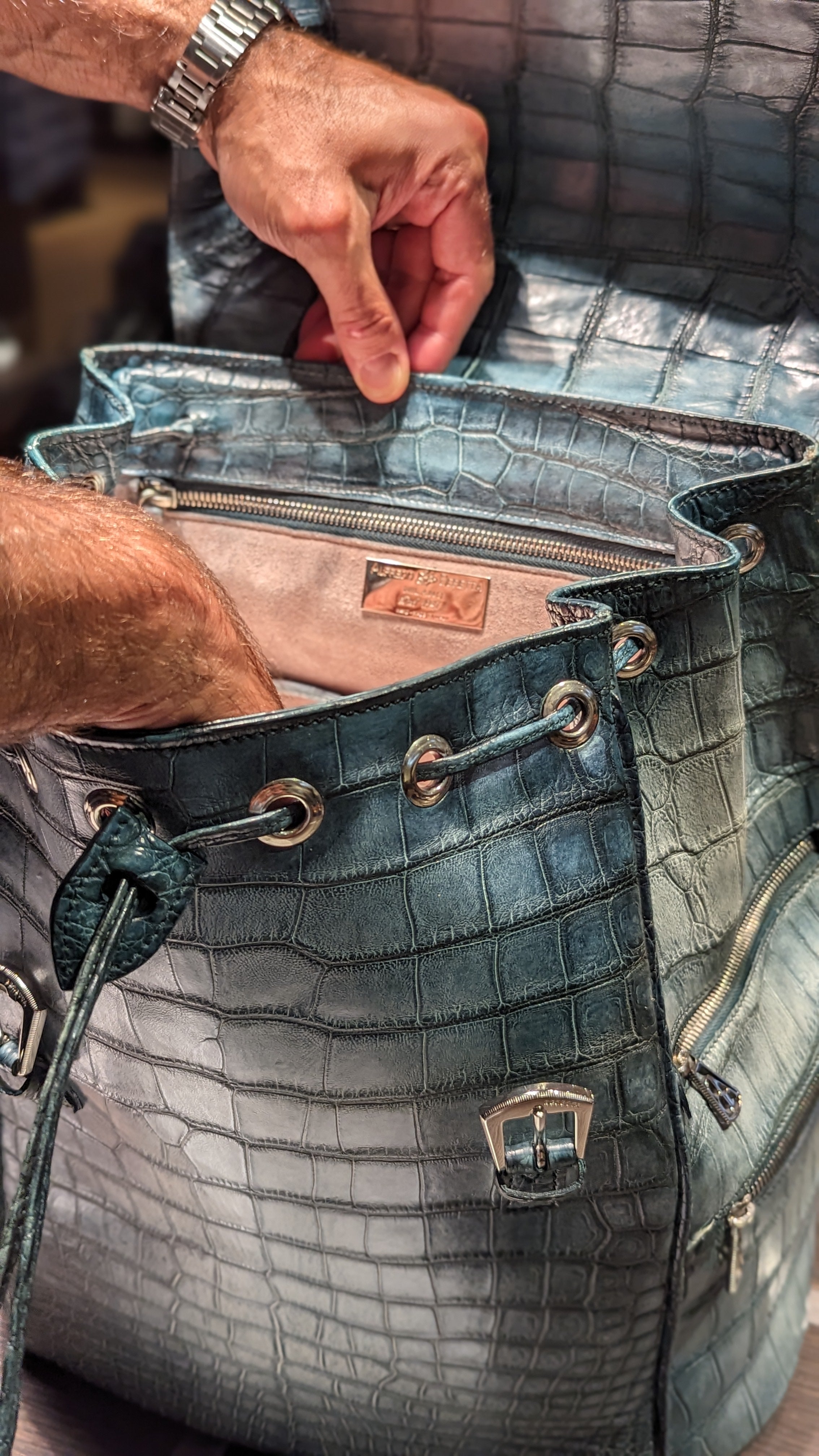Rucksack Bag - Stone Crocodile - Ascot Shoes