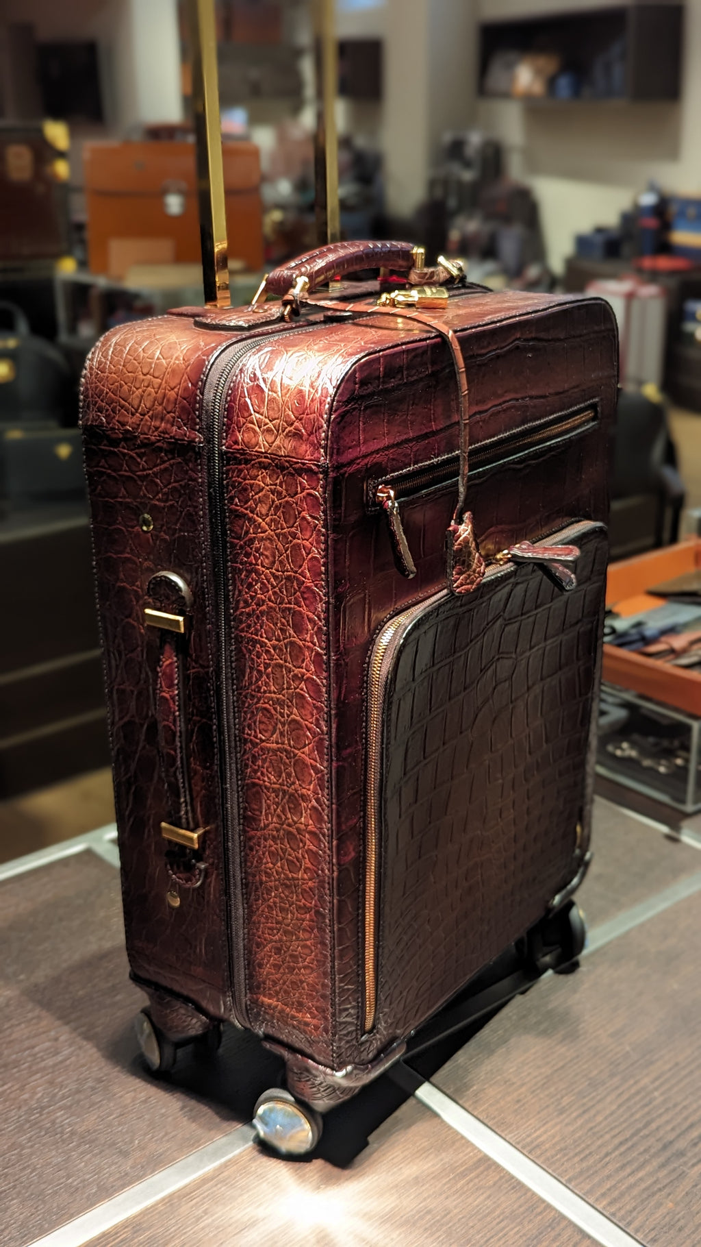 Bespoke Cabin Suitcase - Bordeaux Crocodile - Ascot Shoes