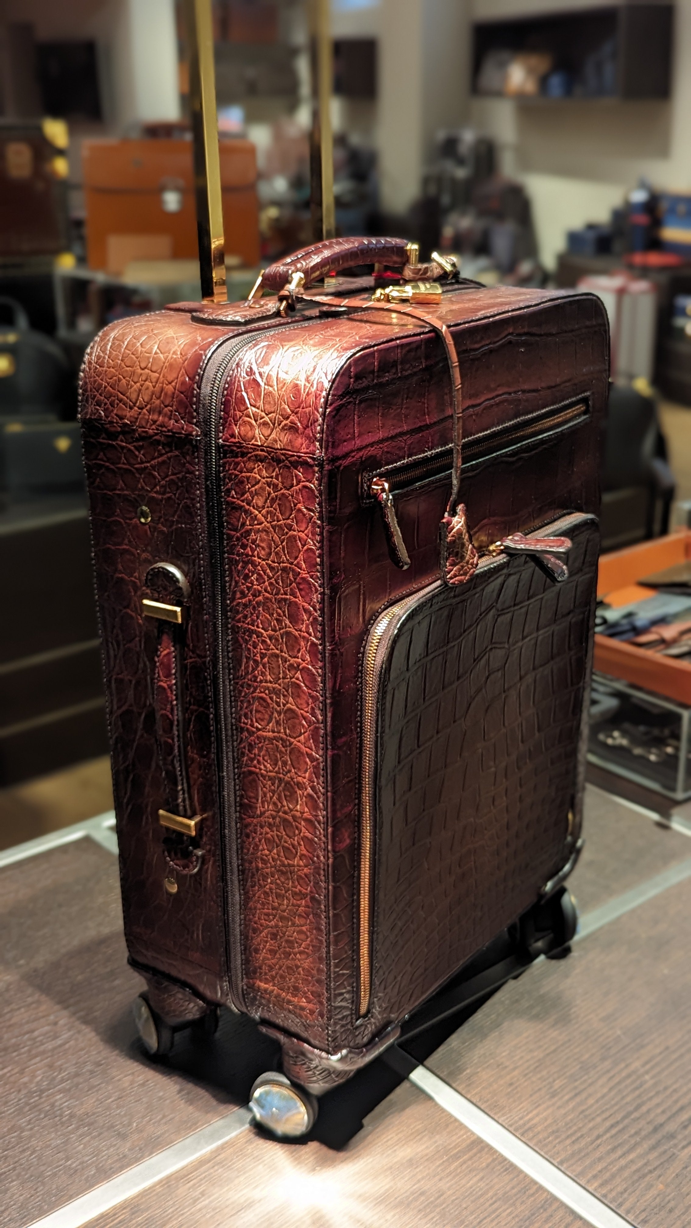 Bespoke Cabin Suitcase - Bordeaux Crocodile - Ascot Shoes