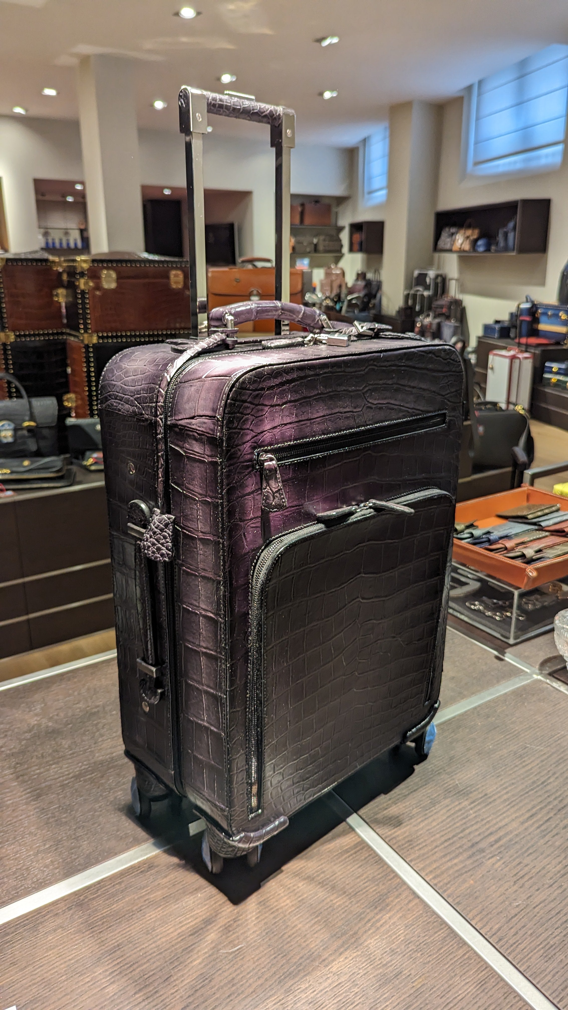Bespoke Cabin Suitcase - Deep Purple Crocodile - Ascot Shoes