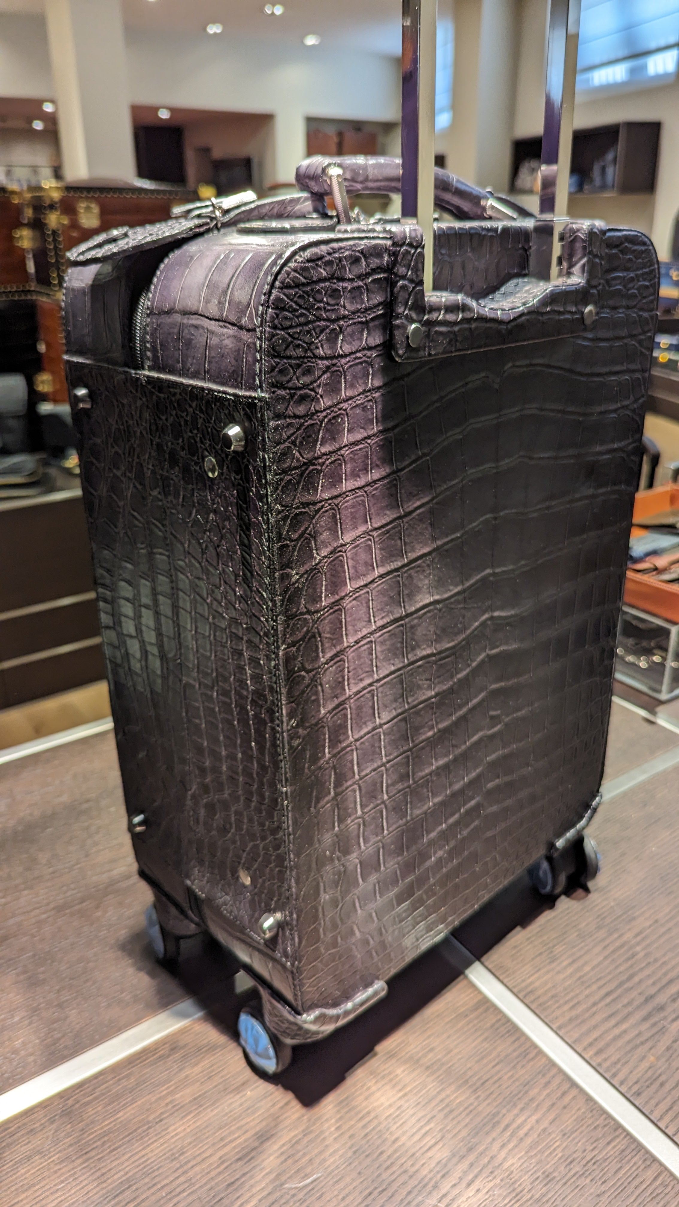 Bespoke Cabin Suitcase - Deep Purple Crocodile - Ascot Shoes