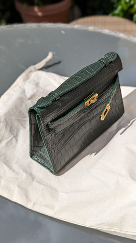 Pochette Bag - Dark Green Crocodile