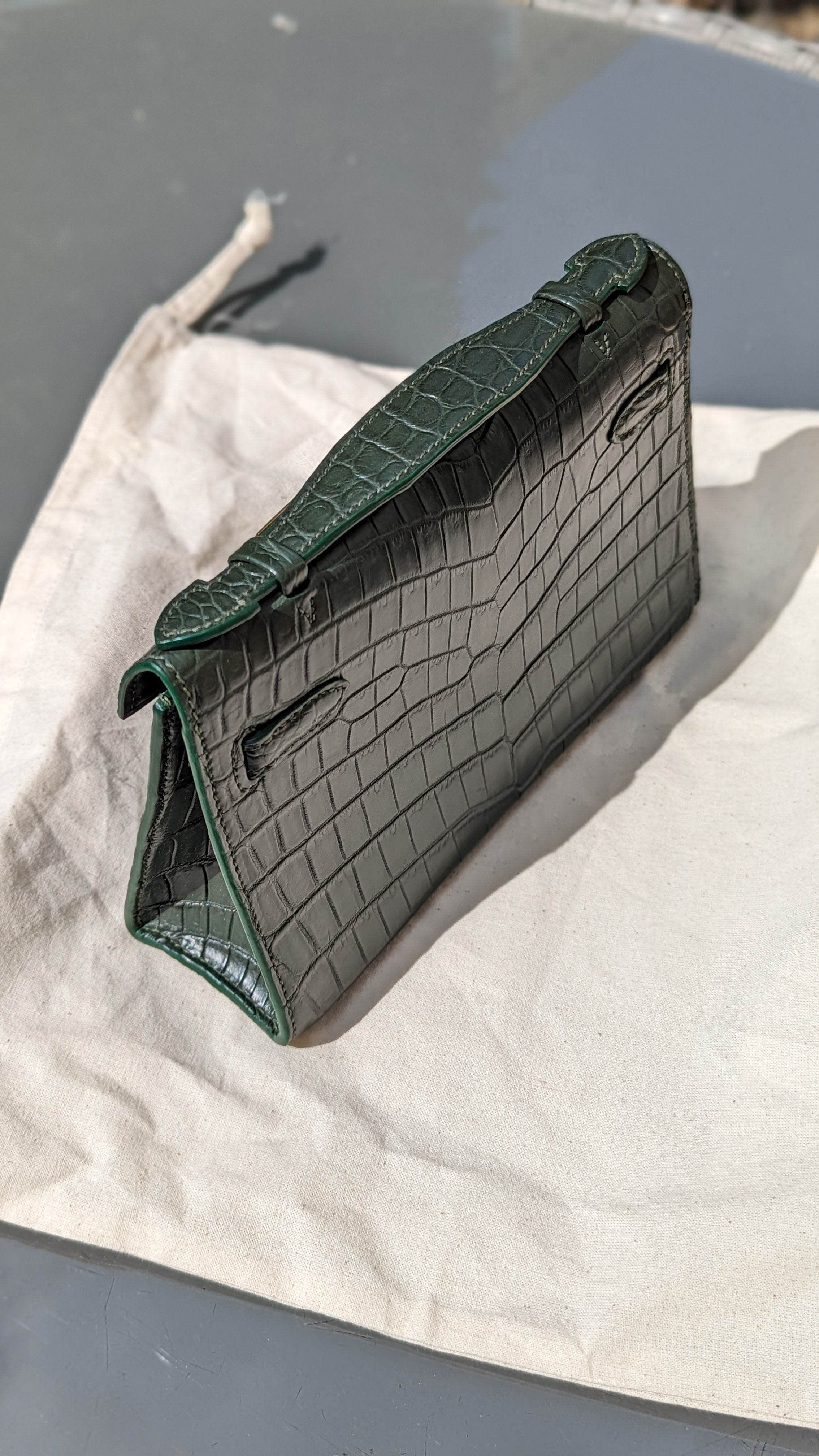 Pochette Bag - Dark Green Crocodile - Ascot Shoes
