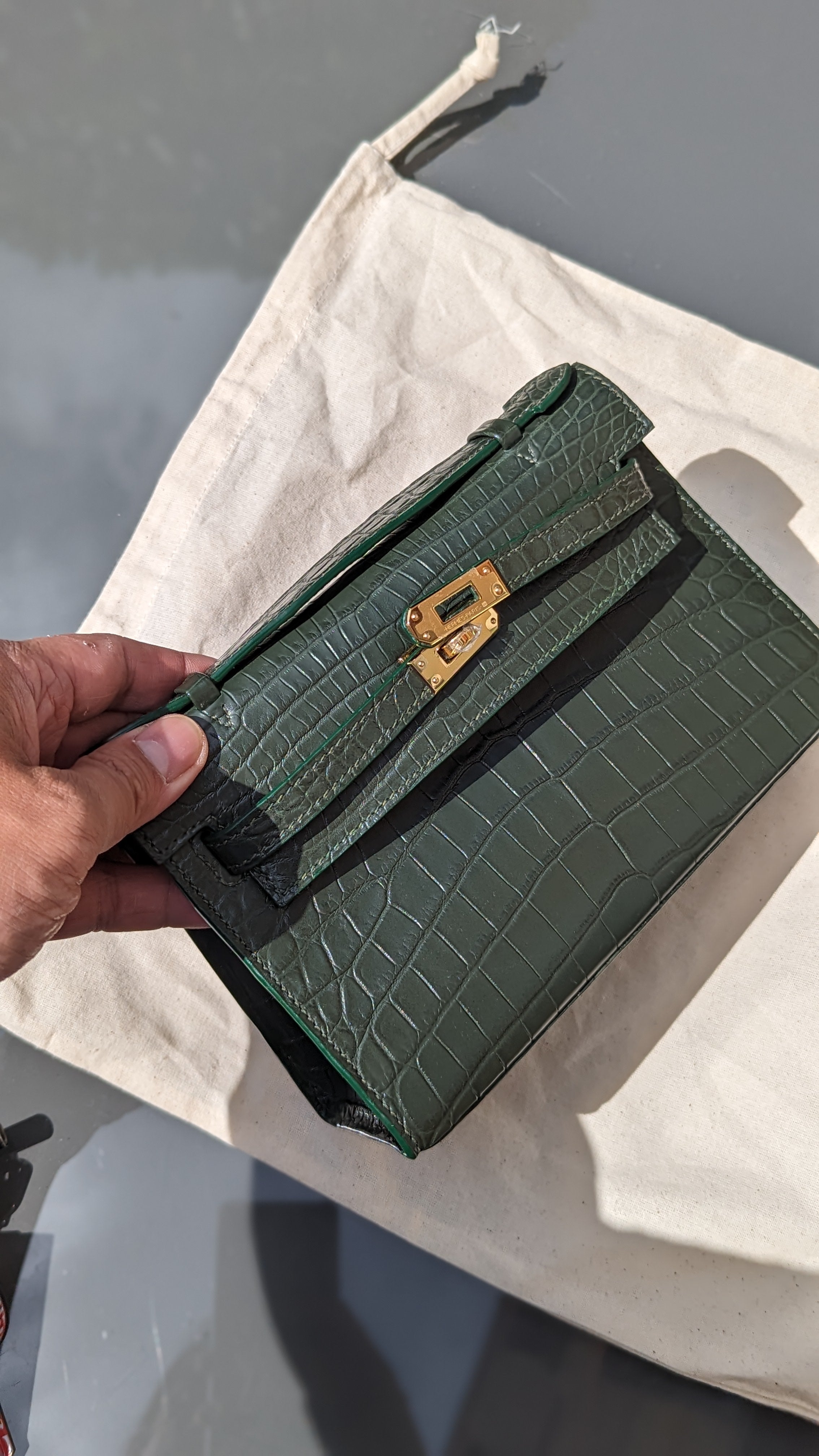Pochette Bag - Dark Green Crocodile - Ascot Shoes