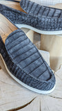 Ascot Cannes - Gunpowder Grey Nubuck Crocodile - Ascot Shoes