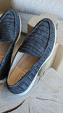 Ascot Cannes - Gunpowder Grey Nubuck Crocodile - Ascot Shoes