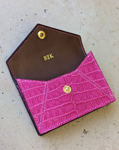 Credit Card & Coin Wallet - Pink Crocodile