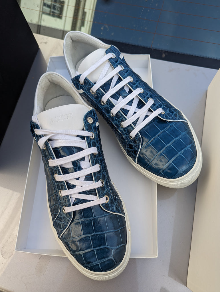 Gareth Pain Invoice: Crocodile Sneakers. Sky Blue UK8 - Ascot Shoes