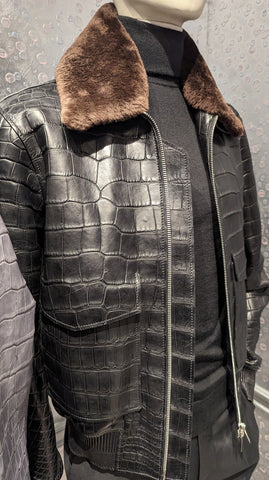 Bespoke Bomber Jacket - Black Crocodile