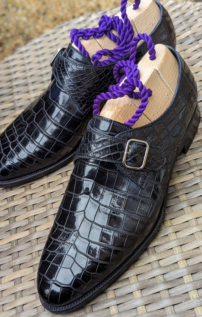 Ascot Monk Strap - Black Crocodile - Ascot Shoes
