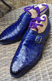 Ascot Monk Strap - Electric Blue Crocodile - Ascot Shoes