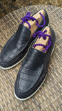 Ascot Cannes -Charcoal Grey Crocodile & Suede - Ascot Shoes