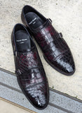 Ascot Double Monk - Oxblood Crocodile - Ascot Shoes