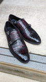 Ascot Double Monk - Oxblood Crocodile - Ascot Shoes