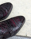 Ascot Double Monk - Oxblood Crocodile - Ascot Shoes