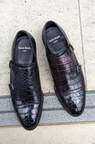 Ascot Double Monk - Oxblood Crocodile - Ascot Shoes