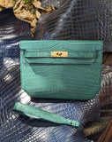 Clutch Bag - Green Crocodile - Ascot Shoes