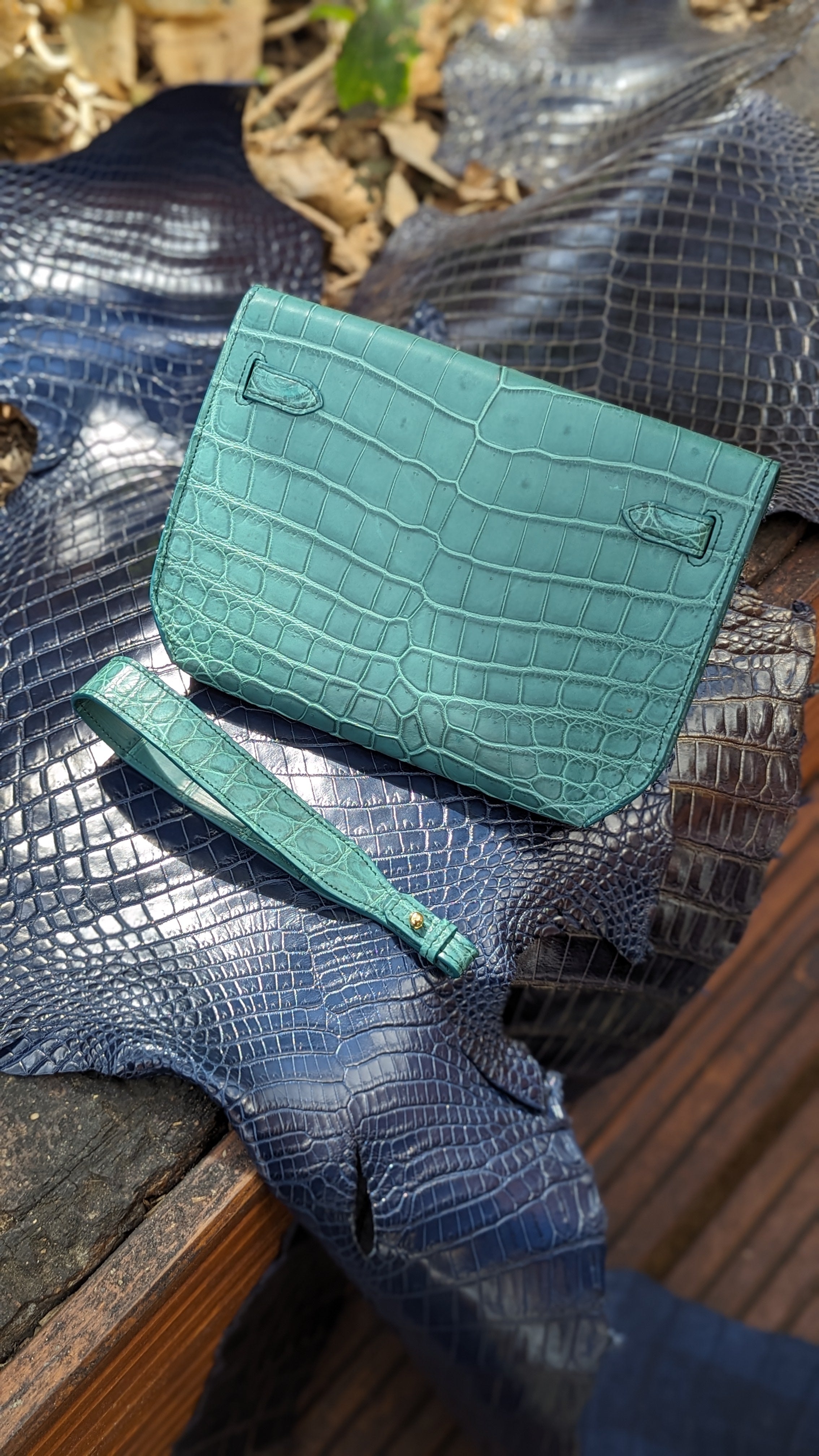Clutch Bag - Green Crocodile 25 cm - Ascot Shoes