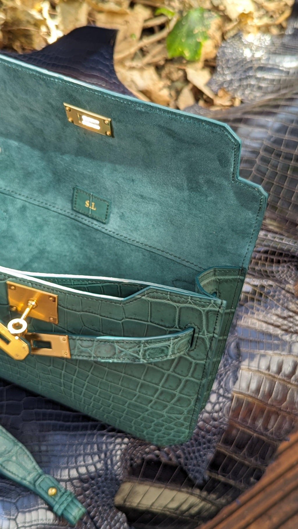 Clutch Bag - Green Crocodile 25 cm - Ascot Shoes