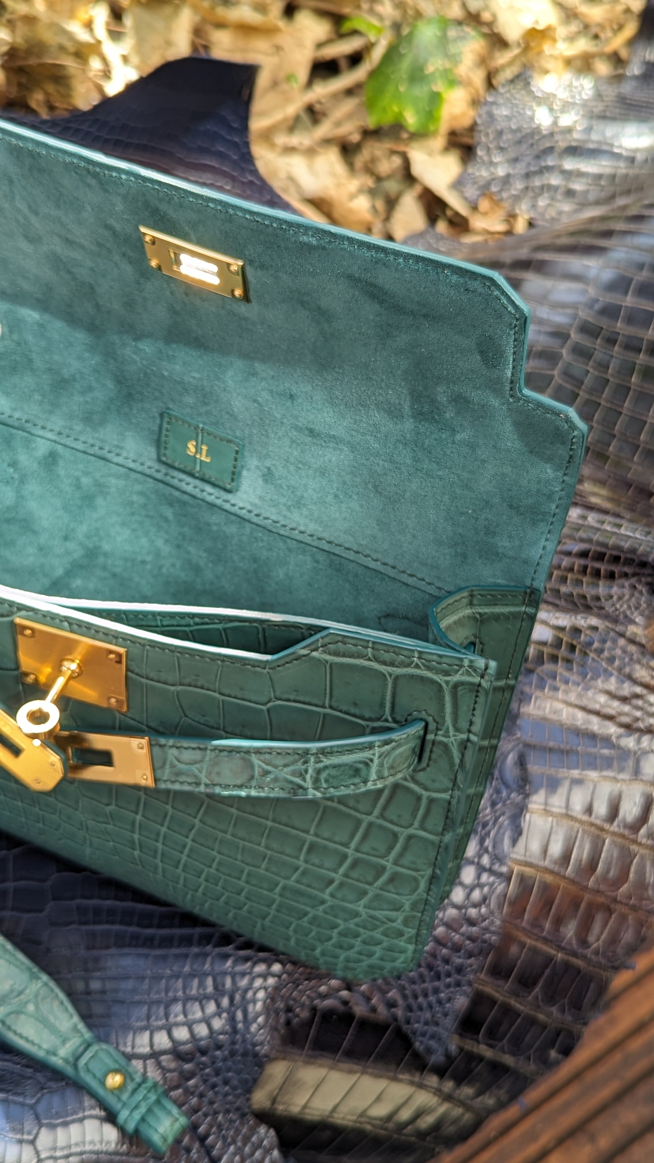 Clutch Bag - Green Crocodile 25 cm - Ascot Shoes