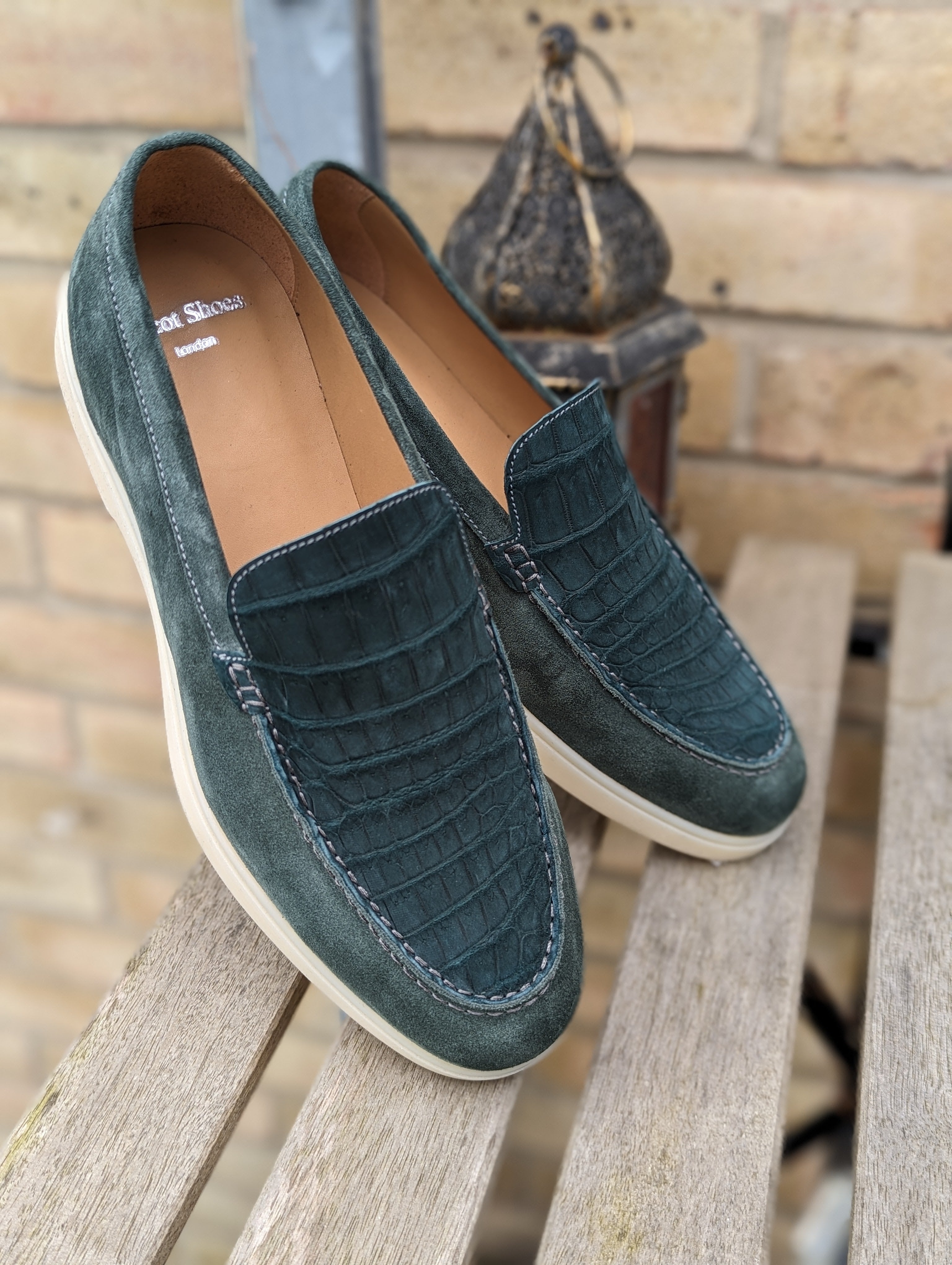 Ascot Sunseeker - Green Suede & Crocodile - Ascot Shoes