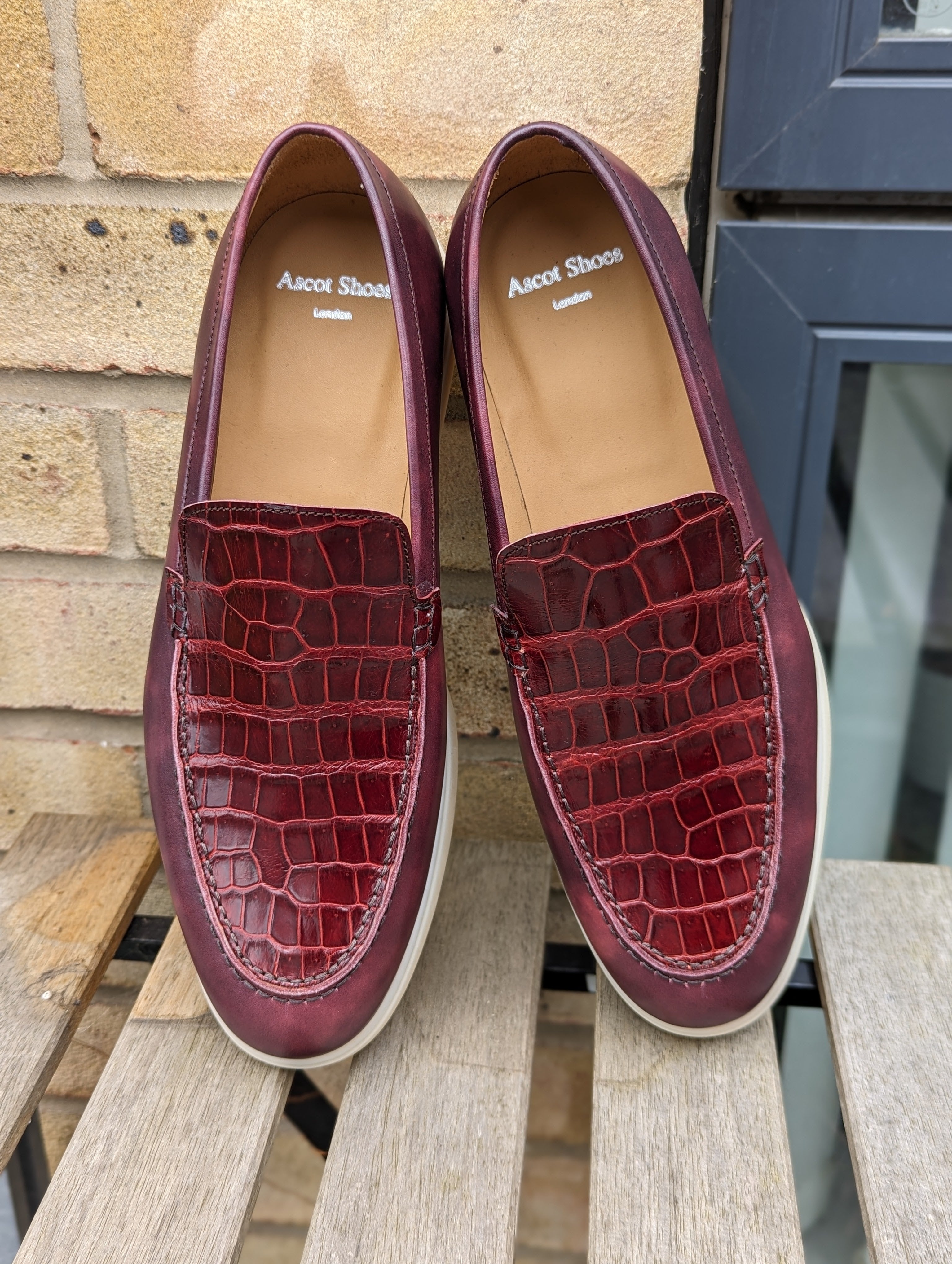 Ascot Sunseeker - Burgundy museum calf & Crocodile - Ascot Shoes