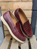 Ascot Sunseeker - Burgundy museum calf & Crocodile - Ascot Shoes