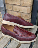 Ascot Sunseeker - Burgundy museum calf & Crocodile - Ascot Shoes