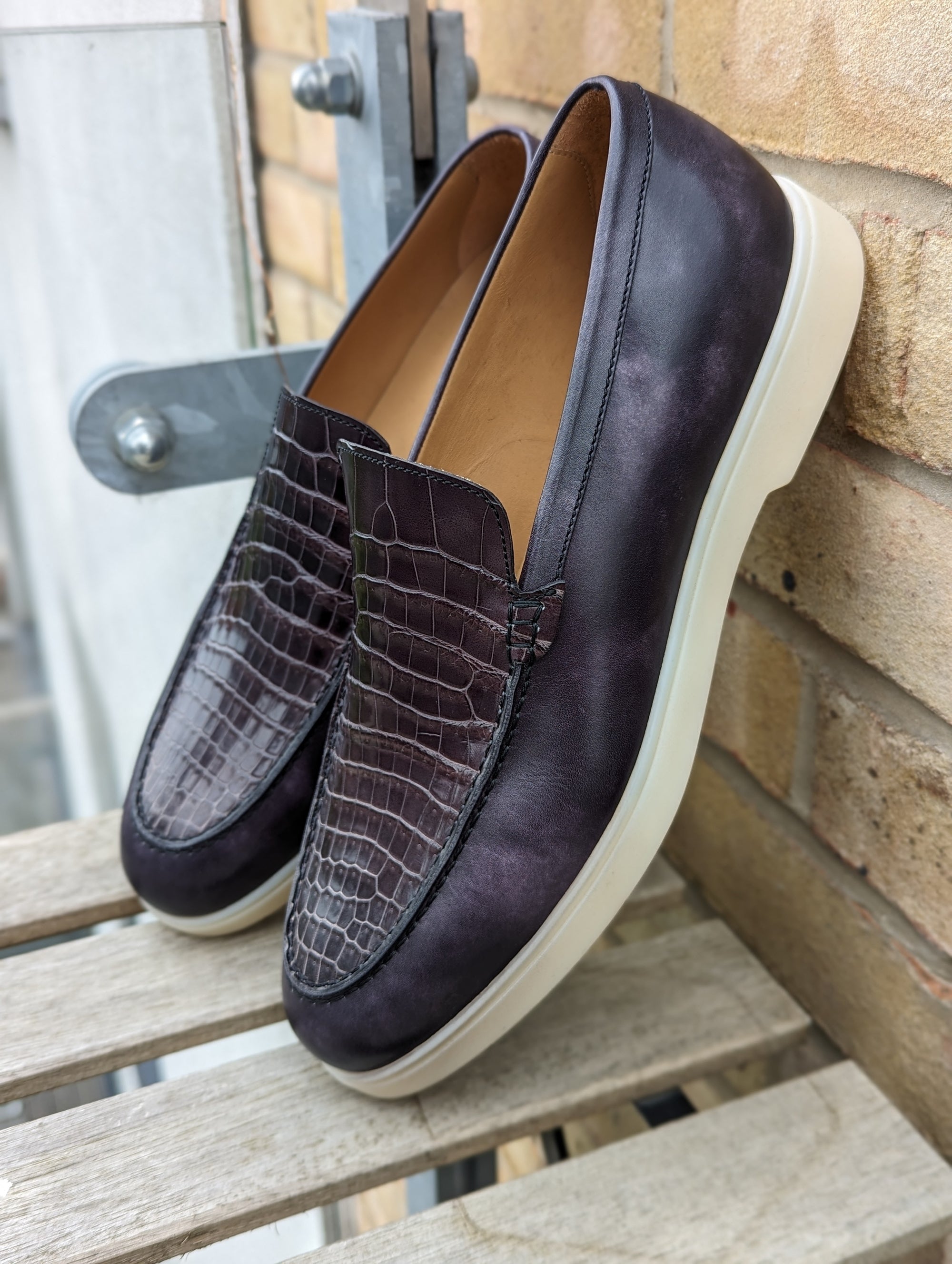 Ascot Sunseeker - Black museum calf & Caviar Crocodile - Ascot Shoes