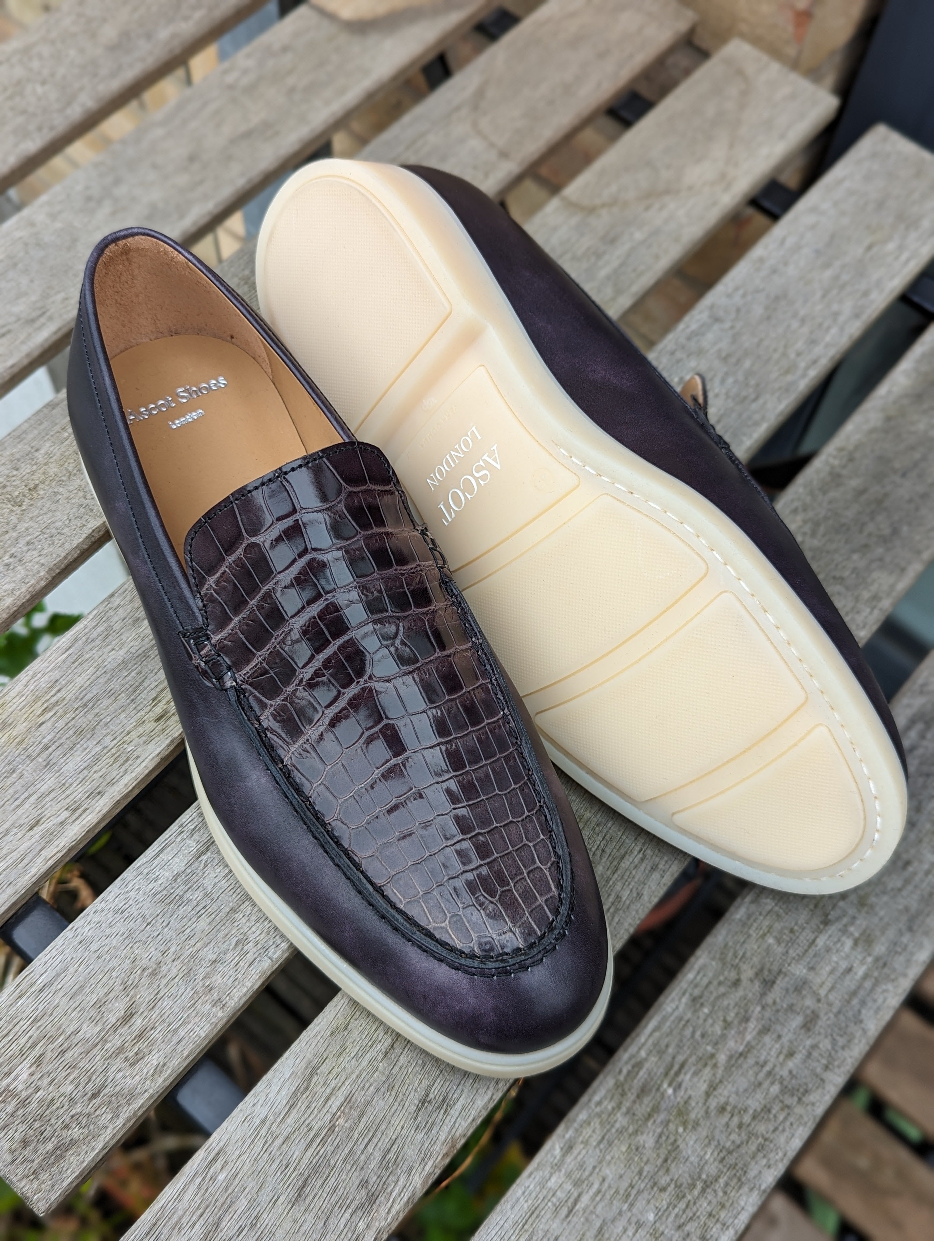Ascot Sunseeker - Black museum calf & Caviar Crocodile - Ascot Shoes