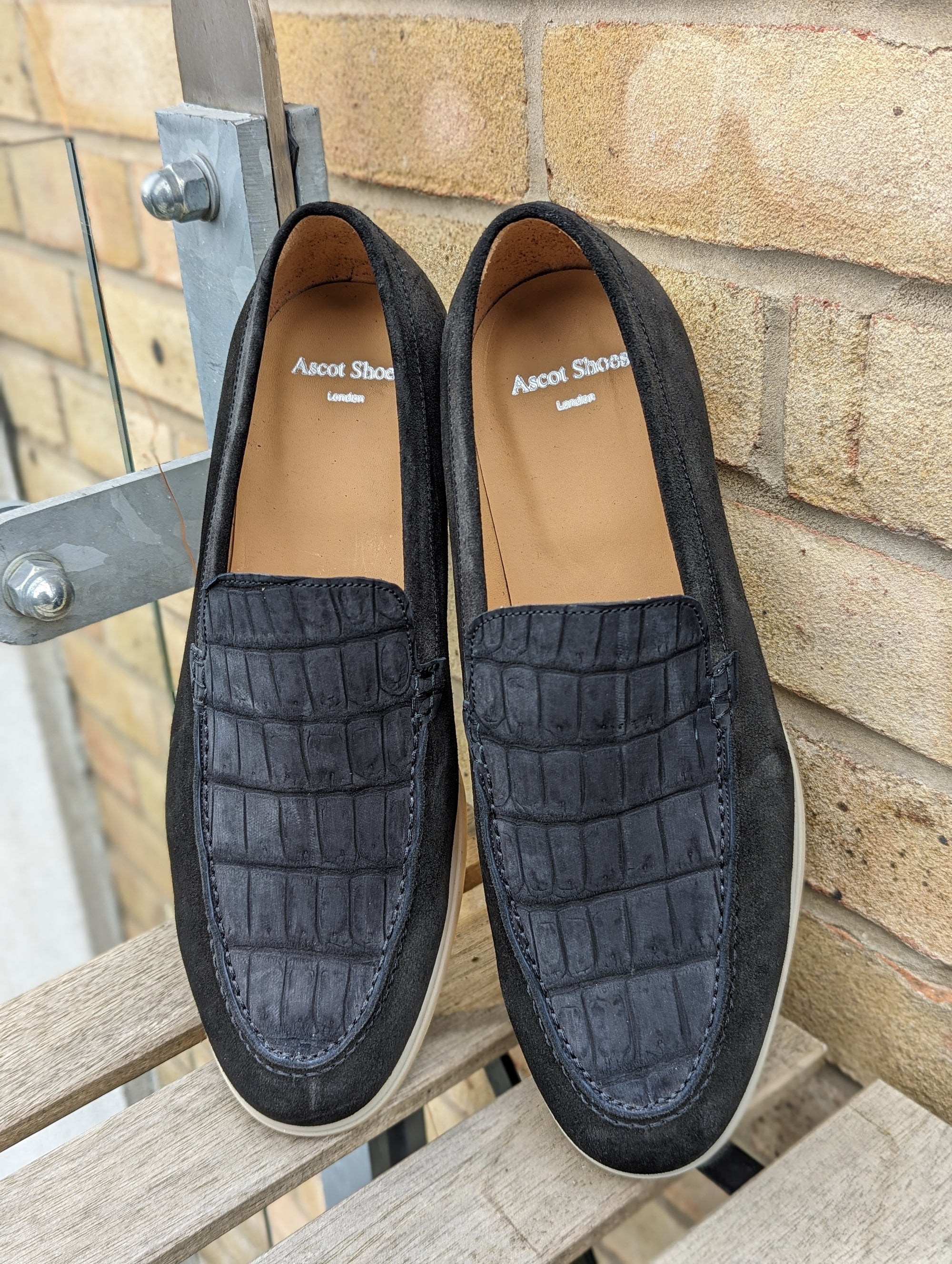 Ascot Sunseeker - Black Suede & Crocodile - Ascot Shoes