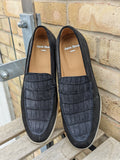 Ascot Sunseeker - Black Suede & Crocodile - Ascot Shoes