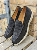 Ascot Sunseeker - Black Suede & Crocodile - Ascot Shoes