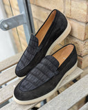 Ascot Sunseeker - Black Suede & Crocodile - Ascot Shoes