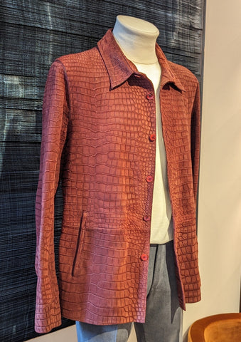 Ascot Jacket - Red Suede Crocodile