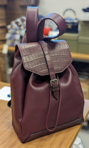 Rucksack Bag -  Burgundy Crocodile & Grain Leather