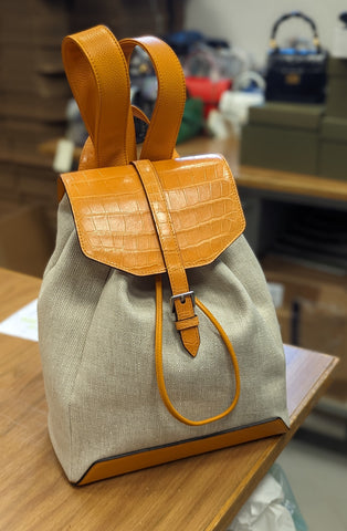 Rucksack Bag - Tan Crocodile & Canvas