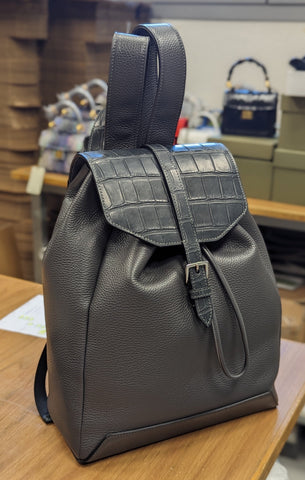 Rucksack Bag -  Grey Crocodile & Grain Leather