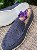 Ascot Cannes - Navy Nubuck Crocodile & Suede - Ascot Shoes