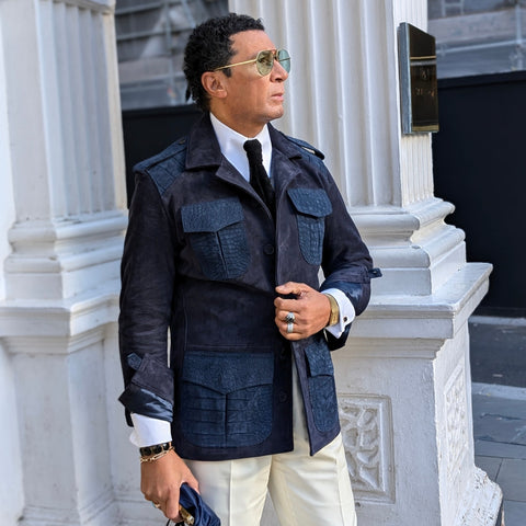 Bespoke Jacket - Navy Nubuck Crocodile & Nubuck Leather