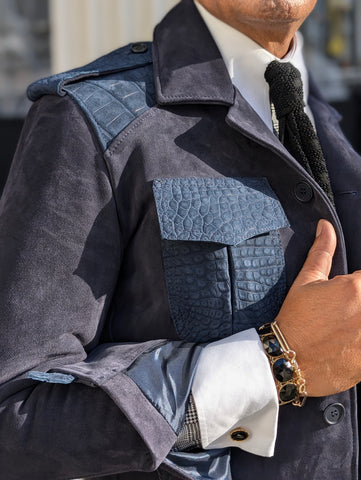 Bespoke Jacket - Navy Nubuck Crocodile & Nubuck Leather