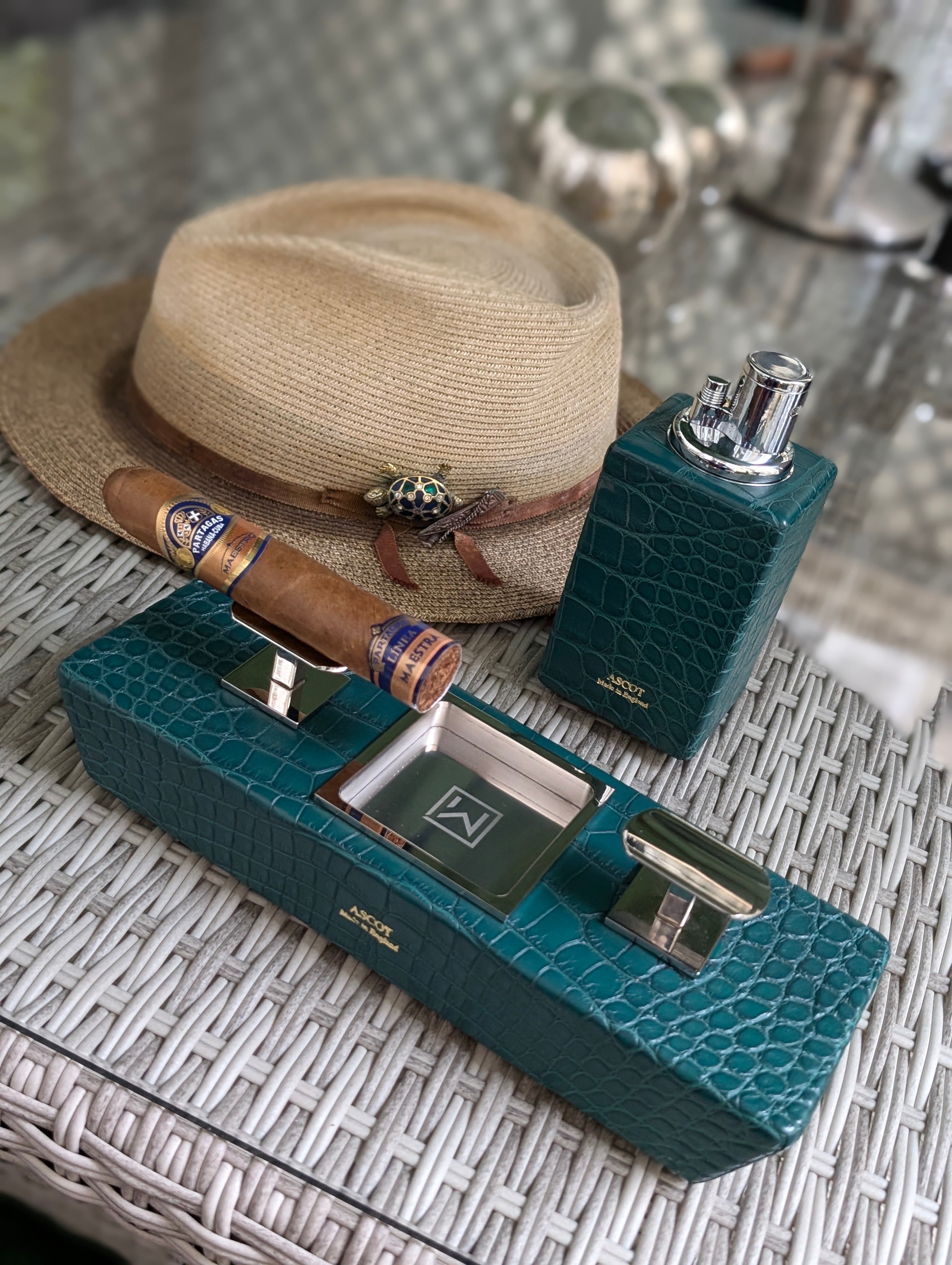 Crocodile Cigar Ashtray & Lighter Set - Ascot Shoes