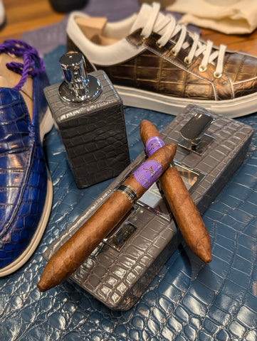 Crocodile Cigar Ashtray & Lighter Set - Grey Crocodile