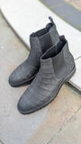 Ascot Chelsea Boots - Grey Nubuck Crocodile - Ascot Shoes