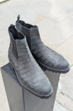Ascot Chelsea Boots - Grey Nubuck Crocodile - Ascot Shoes