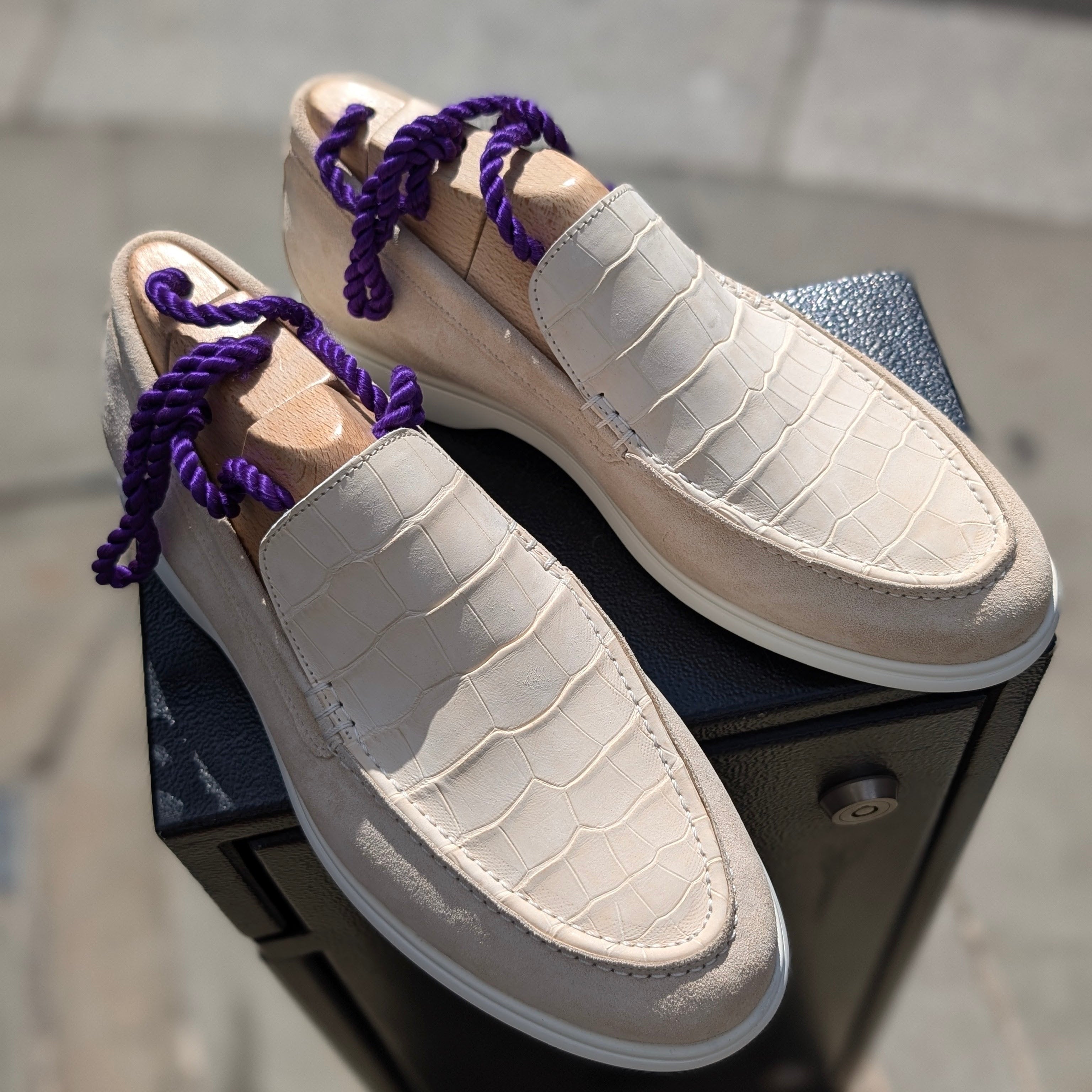Ascot Cannes - Cream Crocodile & Suede - Ascot Shoes