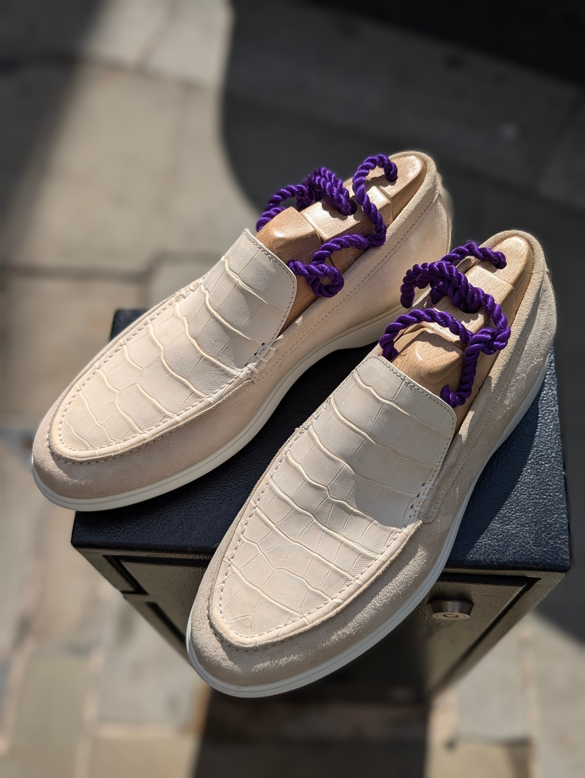Ascot Cannes - Cream Crocodile & Suede - Ascot Shoes