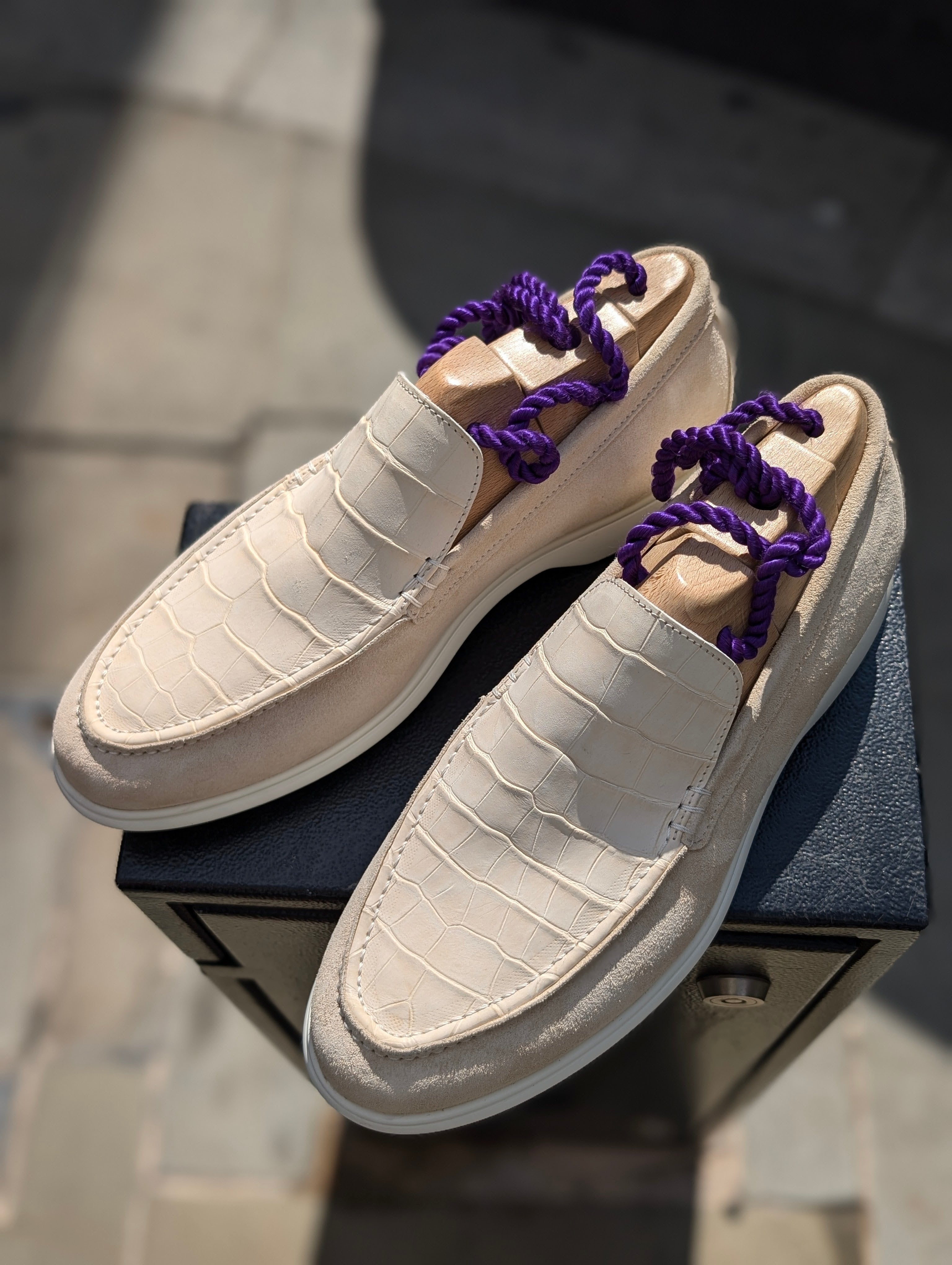 Ascot Cannes - Cream Crocodile & Suede - Ascot Shoes