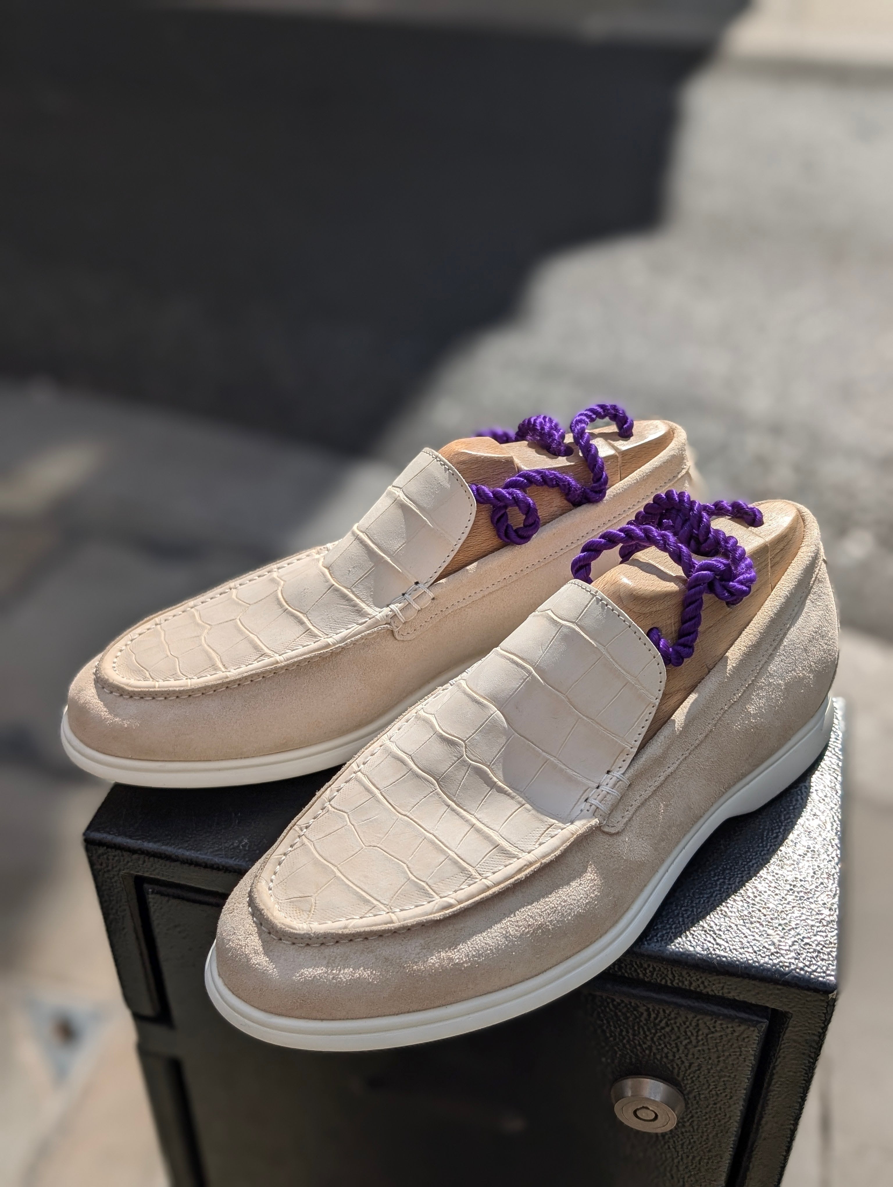 Ascot Cannes - Cream Crocodile & Suede - Ascot Shoes